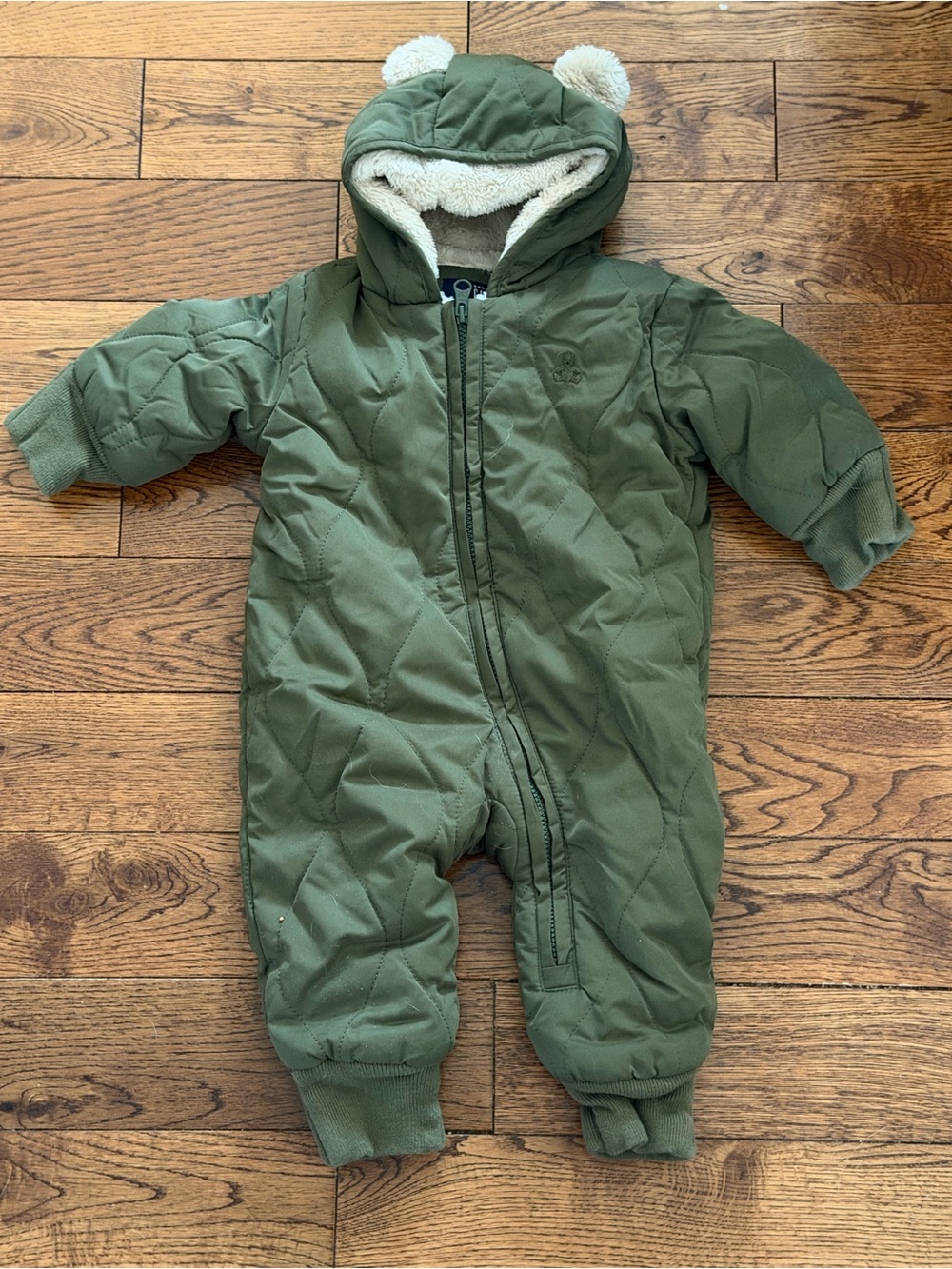 GAP Olive Green Quilted Baby One-Piece Snowsuit with Hood
